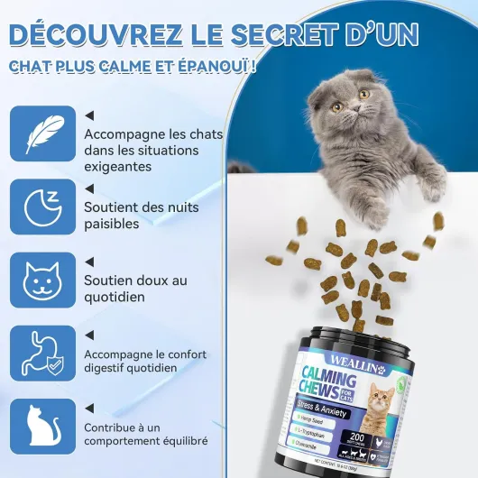 Friandises Anti-Stress pour Chat, 200 Bouchées, Saveur Poulet