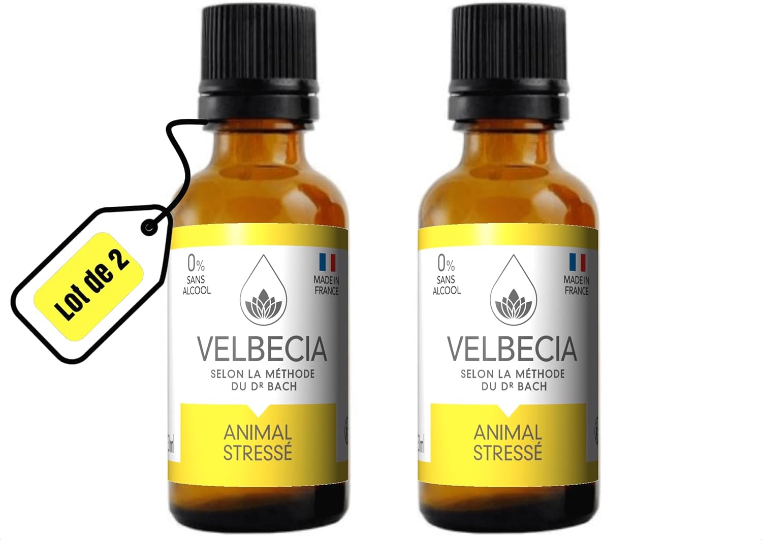 Velbecia® - Fleurs du Dr Bach 30ml +1 OFFERT - SANS ALCOOL - Animaux Stresses - Apaise et calme votre animal