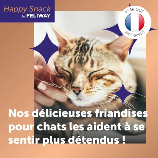Happy Snack by FELIWAY - Friandises Délicieuses et Apaisantes pour Chats- Boite de 6 sticks Goût Poulet - Aide les Chats à se Sentir plus Calmes et Développe les Liens Affectifs 90 g (Lot de 1)