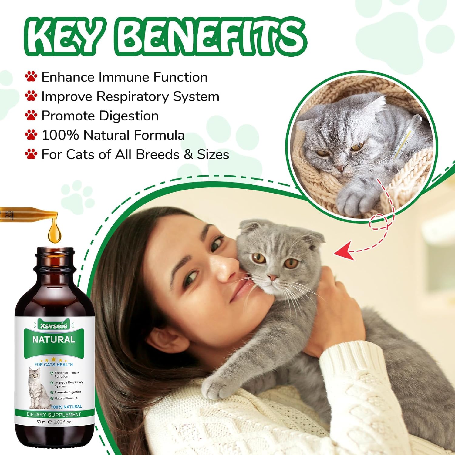Antibiotiques pour Chats，Cat Antibiotics，Natural Antibiotics for Cats，Pet Antibiotics，Cat Itchy Skin Relief，Cat Allergy Relief，Cat Antibiotics for Skin Infection，2 FL Oz-Chicken Flavour 1Pcs