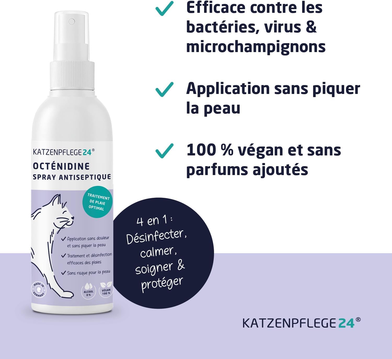 Spray antiseptique et cicatrisant octénidine chat - Désinfecte, apaise, soigne & protège tout type de plaies sans piquer la peau - 125 ml avec des substances actives éprouvé