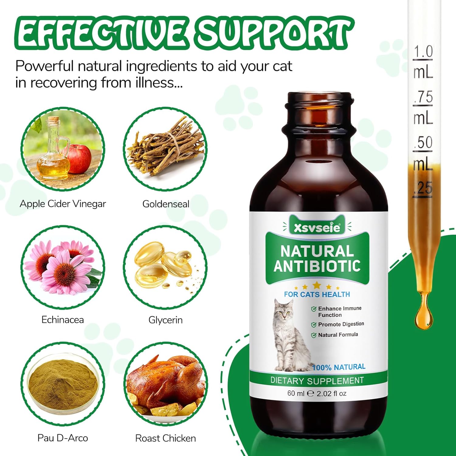 Antibiotiques naturels pour Chats, antibiotiques pour Chats, cystite, Soutien Immune & Cats Allergy Itch Relief, Health Supplies Cat UTI Antibiotiques, 60 ML (1PC)