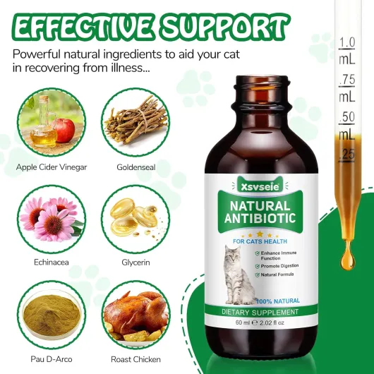 Antibiotiques naturels pour Chats, antibiotiques pour Chats, cystite, Soutien Immune & Cats Allergy Itch Relief, Health Supplies Cat UTI Antibiotiques, 60 ML (1PC)