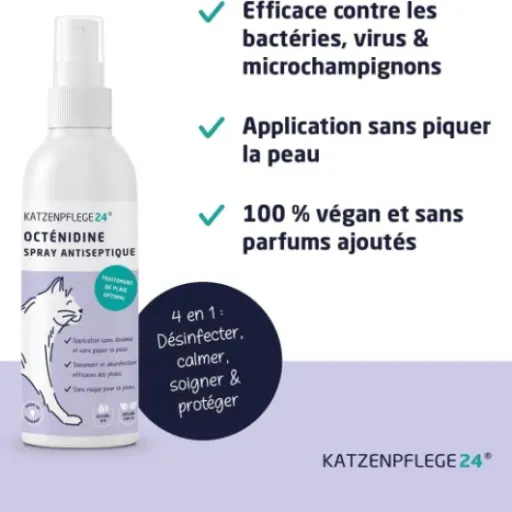 Test Spray antiseptique octénidine chat KATZENPFLEGE24 : ça fait le job sans faire hurler le chat