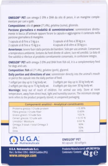 Pet - Complément Oméga-3 pour Chiens et Chats avec EPA et DHA à partir d'Huile de Poisson Purifiée de Très Haute Qualité - pour la santé du Pelage et des articulations de Votre Animal.
