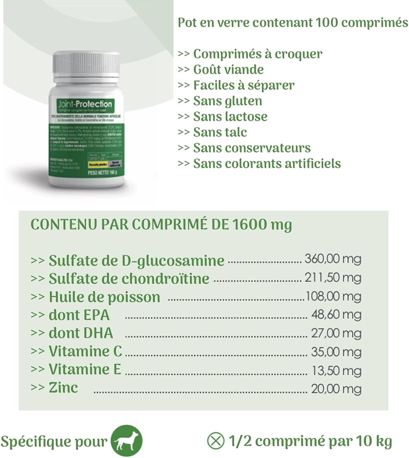 Joint-Protection Compléments Alimentaires Chondroprotecteurs Premium pour Chiens Cat Anti-Arthrose, Améliore la Mobilité Articulaire et Le Cartilage Made in Italy