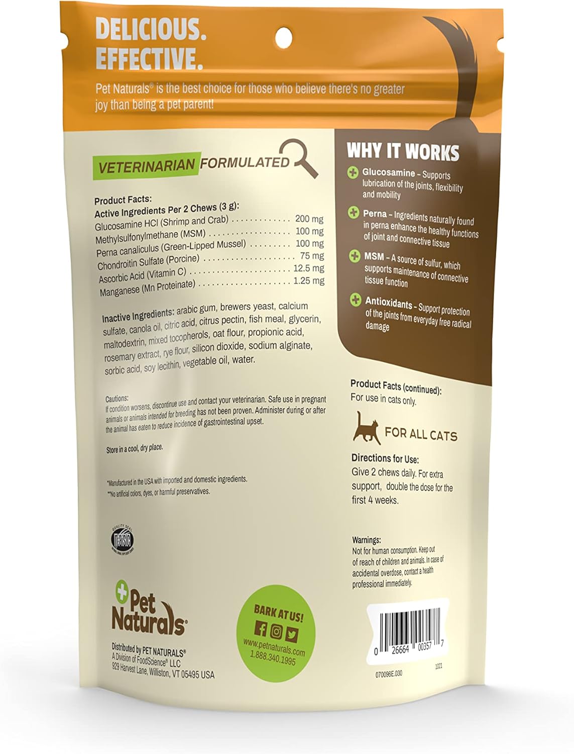 Pet Naturals - Hanche + Articulation pour Chats, supplément Quotidien de Soutien de la Hanche et des articulations, 30 friandises à mâcher