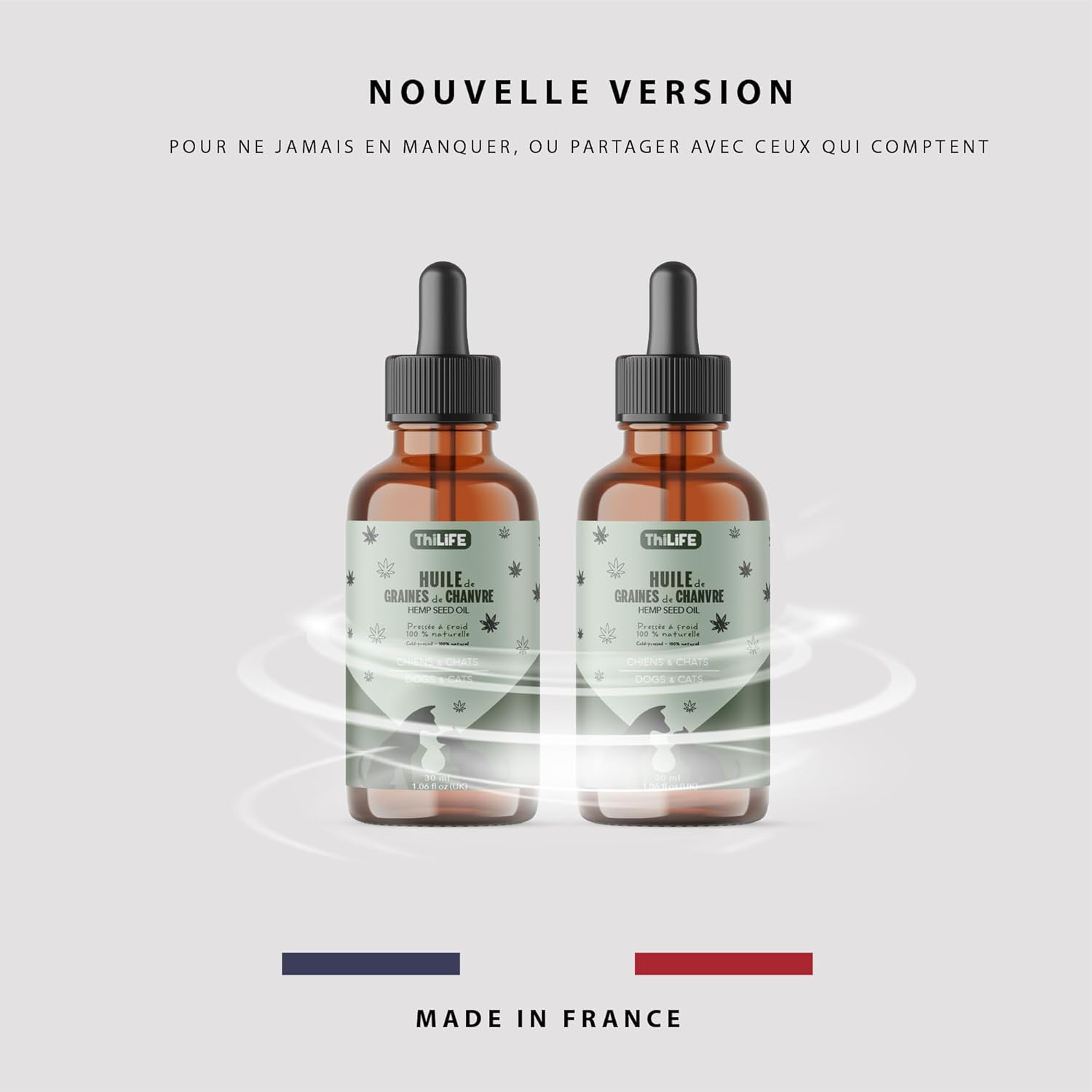 Huile de Graines de Chanvre pour Chiens & Chats Adultes – Nature – Oméga 3-6-9 – Vitamine E – Pipette – Lot 2×30 ML – Fabriqué en France Nature 2 x 30 ml