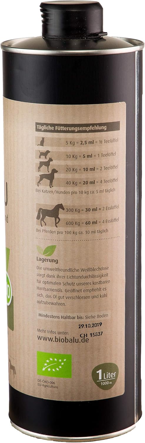 Bio Huile d'Chanvre Complément pour Chiens Chevaux et Chat 1000 ml