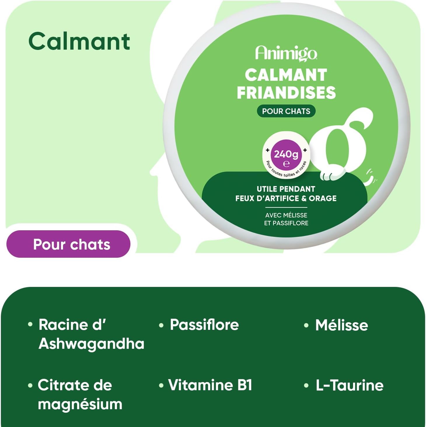 Calmant Chat - 120 Friandises pour Chats - Bouchées Tendres avec Taurine, Ashwagandha, Passiflore, Mélisse, Vitamine B1 et Magnésium - Friandise Multi-Usages