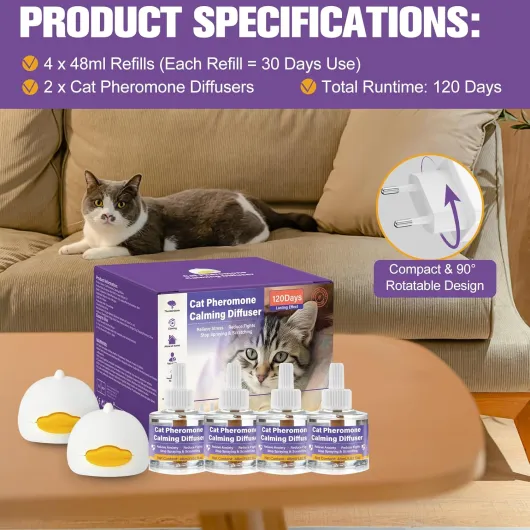 Diffuseur de Phéromones Apaisantes 6 in 1 pour Chats FéLines Relaxantes, Apaise l'Anxiété, Réduit Les Combats et Arrête l'Urinisation & Les Grattages, Bonheur et Harmonie