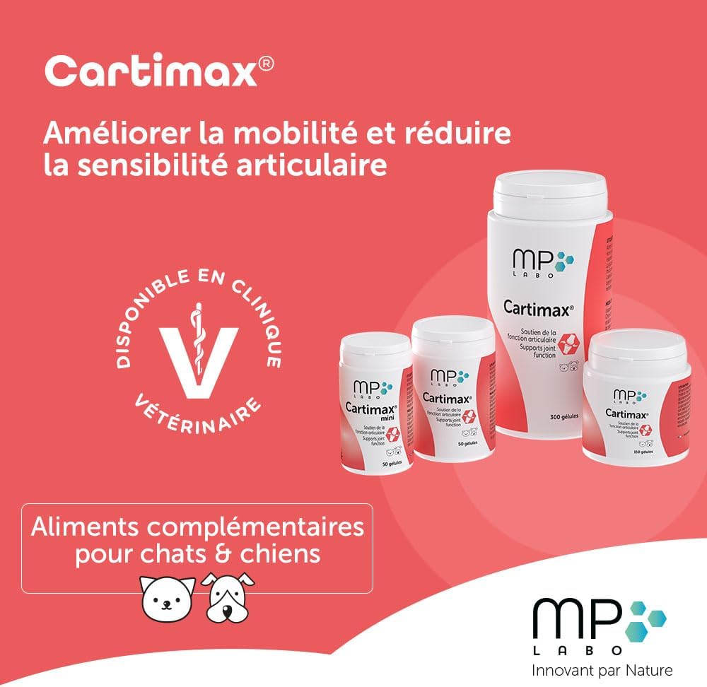 Cartimax® - Soutien de la Fonction Articulaire pour Chien et Chat - Glucosamine, Harpagophytum, Reine des Prés, Bambou et Oligo-éléments (Mini 50 gélules) pas de saveur mini 50 gélules