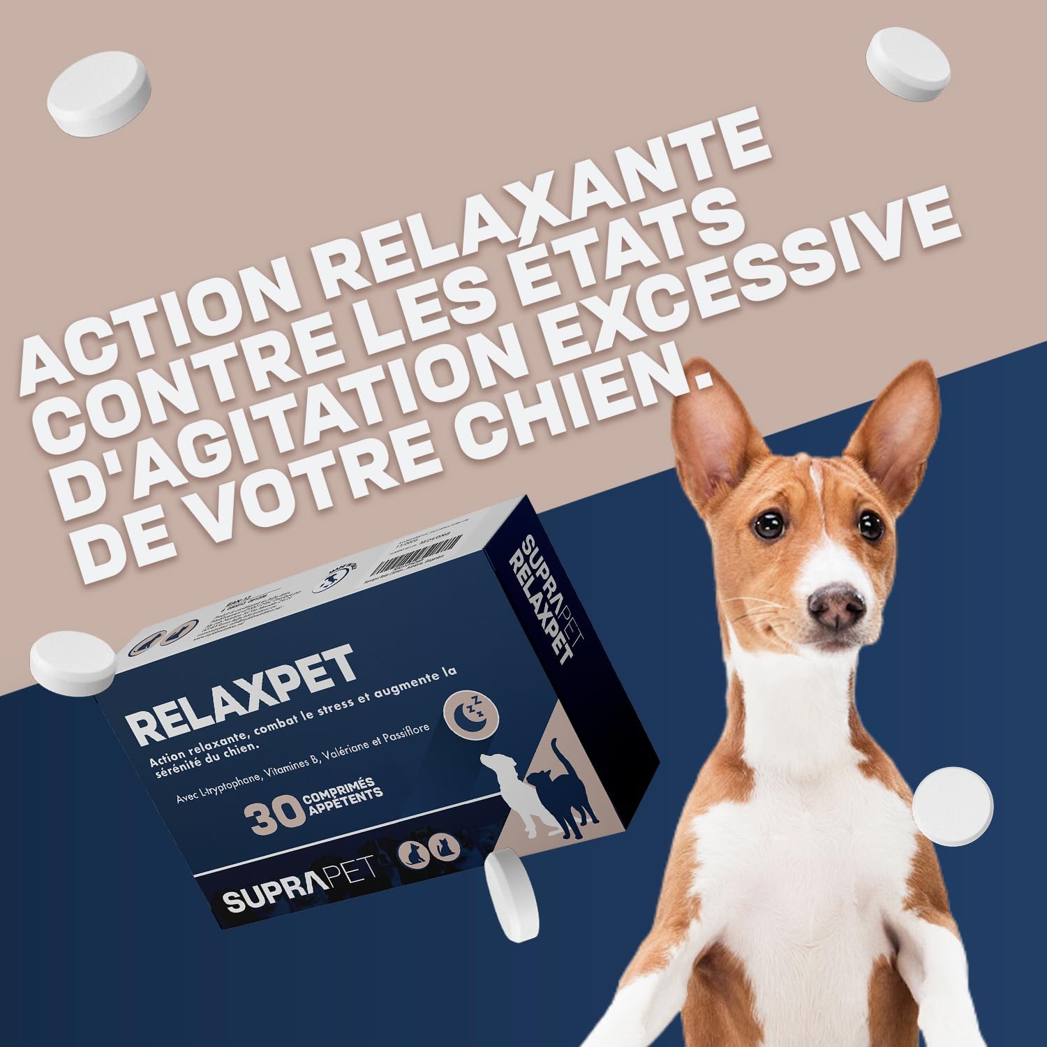 Relax Calmant pour Chiens et Chats 30 Comprimés - Relaxant Naturel Peur avec L-Tryptophane, Vitamine B, Valériane, Passiflore, Aubépine, Gingembre