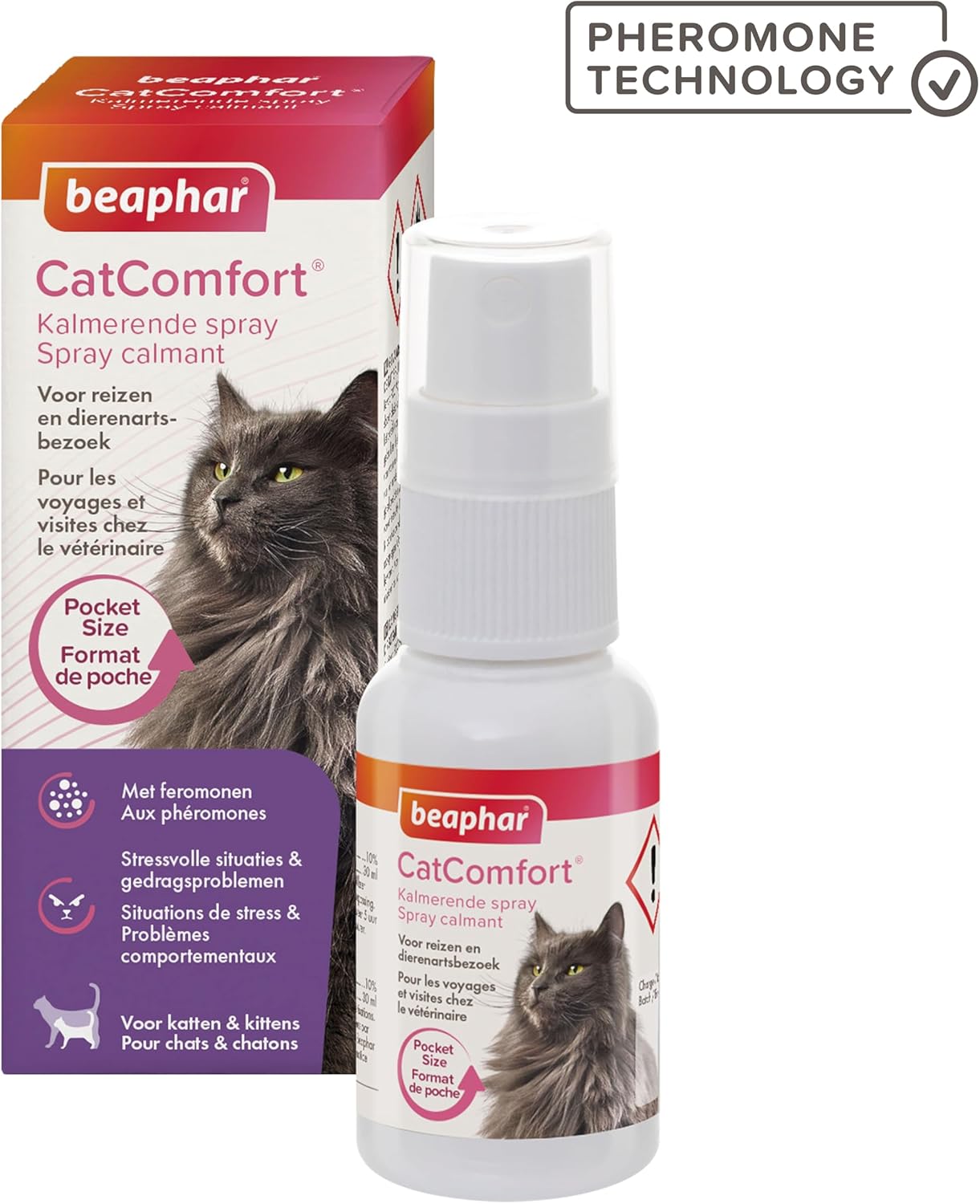 CATCOMFORT® – Spray calmant aux phéromones pour Chat – Réduit Le Stress et Les comportements Non désirés sans dépendance ni Somnolence – Flacon 30 ML = 214 pulvérisations Chat Spray 30 ml